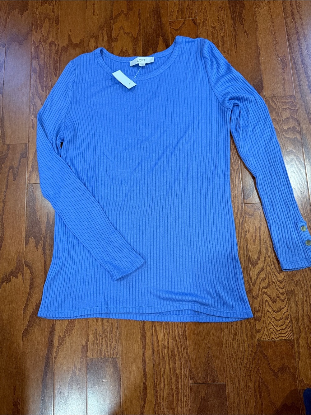 LOFT Ribbed Button Cuff Stretch Top Size L - Picture 2 of 6